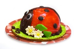 Ladybird cake isolated against white background