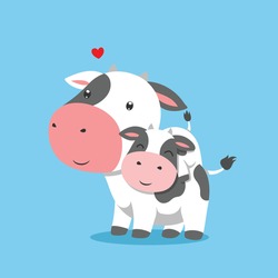 The cow is lifting his baby cow on his back of illustration