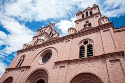 Facade of the Minor Basilica of the Lord of Miracles located in in the Historic Center of the city of Guadalajara de Buga in Colombia