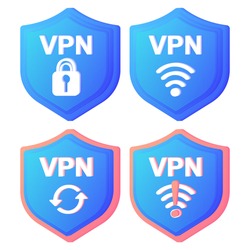 VPN Service Concept Icons. Using VPN to protect his personal data in computer. Virtual Private Network. Secure network connection and privacy protection. Data transfer concept set. Secure web traffic.