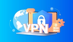 VPN Service Concept. Using VPN to protect his personal data in computer. Virtual Private Network. Secure network connection and privacy protection. Data transfer concept set. Secure web traffic.