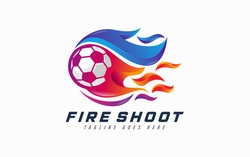 Fire Shoot Logo Design. Abstract Soccer Ball Combination With Colorful Fire Concept Symbol Design.