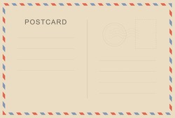 Vintage postcard with paper texture. Travel postcard template. Postal card design. Blank vector post card.