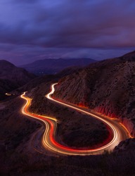 Light trails in Grimes canyon under moody skies