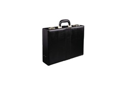 Black leather briefcase isolated on white background
