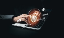 Protect data information is safe and online privacy and security with a VPN Virtual Private Network. Cyber security and privacy connection technology