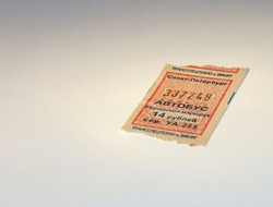 Used bus ticket with texts: 