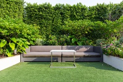 Modern Sofa and furniture on rooftop garden.
