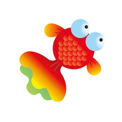 Big-eyed cartoon goldfish, suitable for doll models, cartoon images in simple styles to be used as symbols or images of various products. Vector illustration of fun fancy baby animal stock
