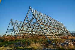 Wooden structure in lofoten in norway, for drying stockfish