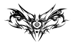 Succubus womb tattoo. Demon heart sigil, 3D chrome metal in triball style. Vector tattoos