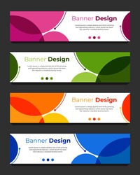 Vector abstract geometric design banner web template. Abstract header blue, green, orange, pink shape vector design. Abstract corporate business banner web template, horizontal advertising.