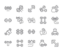 Set of dumbbell Related Vector Line Icons. - vector