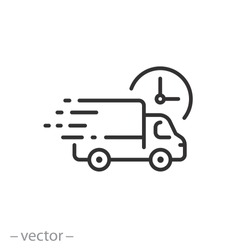 fast delivery truck icon, express delivery, quick move, line symbol on white background - editable stroke vector illustration eps10