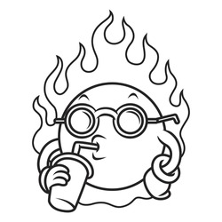 Coloring illustration of cartoon flame drinking a water