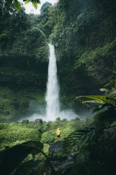 Moody Green at Ciparay Waterfall in Tasikmalaya City, Indonesia. Best location for holiday.