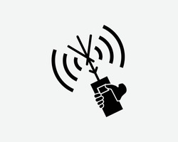 Handheld Satellite Radio Communication Walkie Talkie Signal Black White Silhouette Sign Symbol Icon Graphic Clipart Artwork Illustration Pictogram Vector