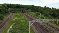 aerial view of Railway Train Tracks at Leighton Buzzard town of England UK