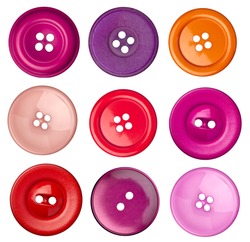 collection of various sewing button on white background. each on is shot separately