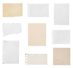 collection of  various ripped pieces of paper on white background. each one is shot separately