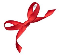 close up of a  red ribbon bow on white background