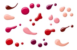 collection of various nail polish bottle and drop on white background. each one is shot separately