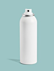 Close up of a spray aerosol bottle on white background