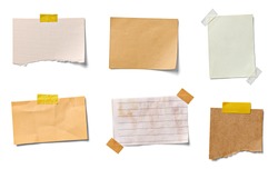 collection of  various vintage note papers on white background. each one is shot separately