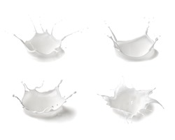 collection of  various milk splashes on white background