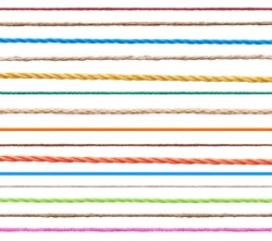 collection of  various strings on white background. each one is shot separately