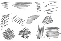 collection of  various pencil strokes on white background