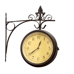 close up of an old antique clock on white background  with clipping path