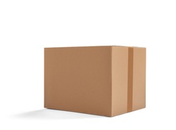close up of  a stack of cardboard boxes on white background