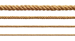 collection of  various ropes string on white background. each one is shot separately