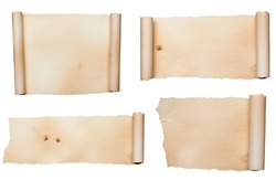 collection of various scroll paper on white background. each one is shot separately