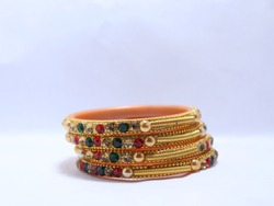 Selective focus on bangles. Indian Traditional Bangle Jewelry.