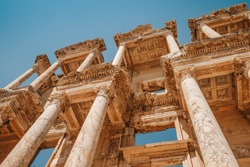 Close up of Library of Celsus in Ephesus, Izmir. The city of Greco-Roman culture in Turkey.