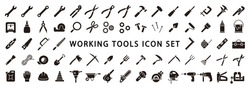 Big Set of Working Tools Icon (Flat Silhouette Version)