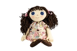 Doll with brown hair isolated on white