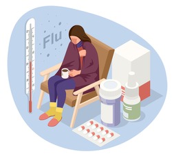 Sick girl with flu symptoms. Medicine Disease