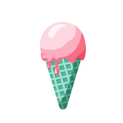 Vector illustration of ice cream in a waffle cone. Icecream in pink and blue colors isolated on white background idea for a poster, postcard, t-shirt.