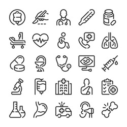 Medical and hospital services icons set. Line style