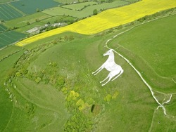 Aerial view of Westbury White Horse in Wiltshire	