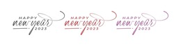Happy New Year 2023 Logo. Abstract Hand drawn creative calligraphy vector logo design. 2023 New year Logo Design