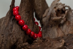 The red jasper Stone Bracelet on stump wood