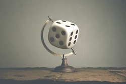 surreal concept; roll world dice for random travel destination