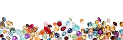 jewels as background. Jewelery texture. . Necklace earrings bracelet pearls gemstones as background