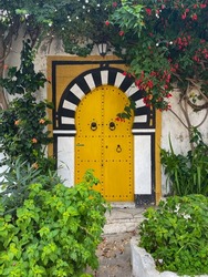 Sidi bou Said, Tunisia - January 6, 2022: Traditionally painted tunisian door
