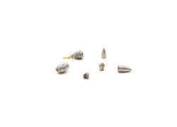 Collection of fishing weight sinkers Removable Split Shot, Casting Weight sinker, Bullet Weight and Egg sinker isolated on white background. Assortment of fishing terminal tackles accessories