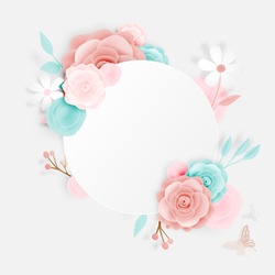 Beautiful floral paper art with butterfly vector illustation
